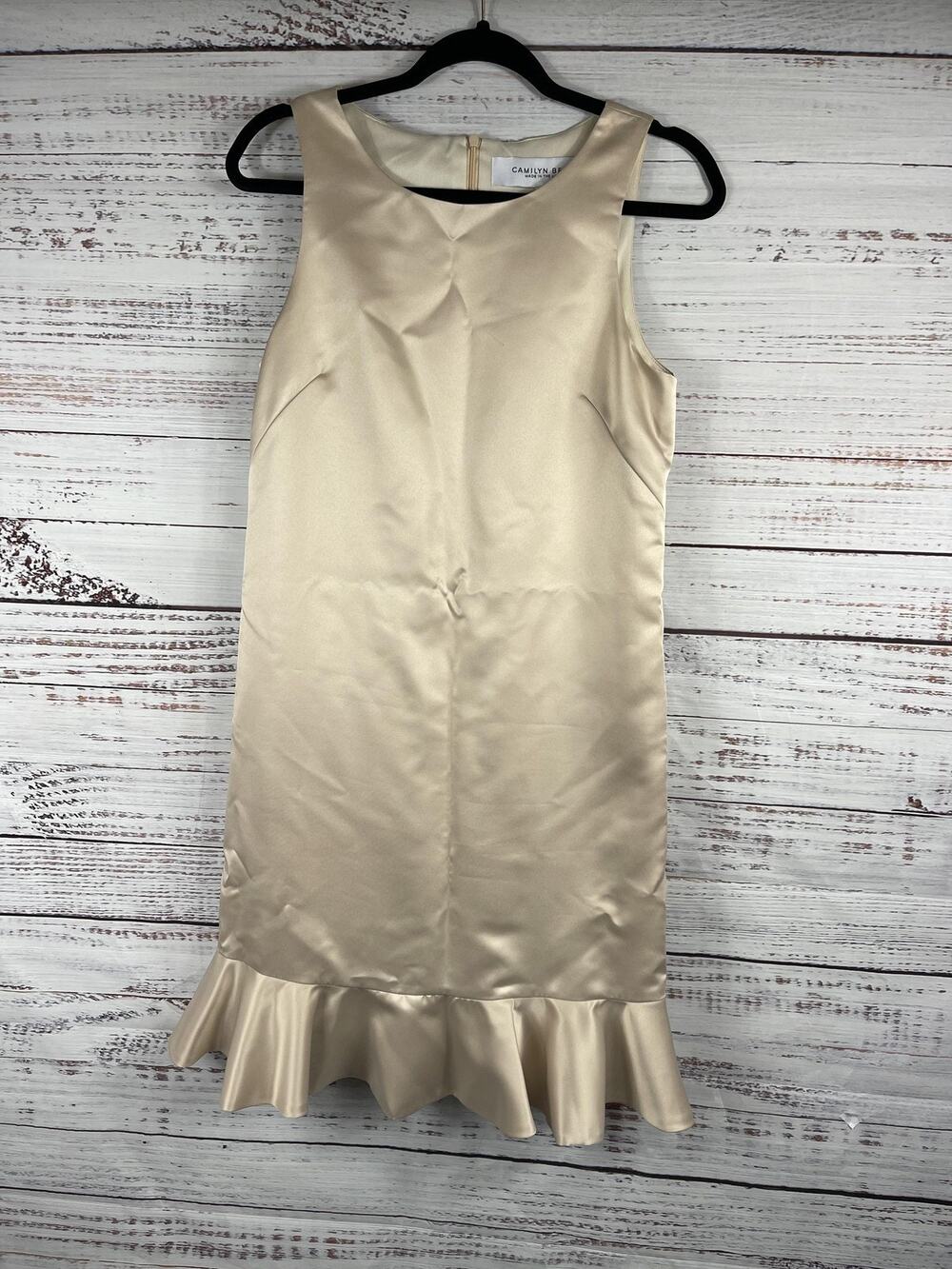 Camilyn Beth Dress Women's SZ 6 Champagne Sleeveless Ruffle Hem Formal Lined USA